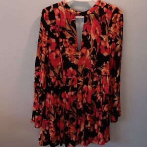 Free People floral long sleeve pleated dress NWT